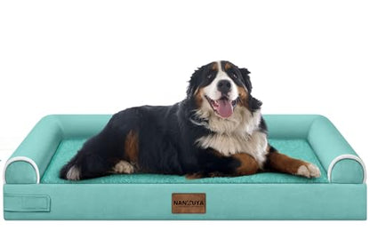 Large Dog Bed Orthopedic Washable: Jumbo Dog Bed Bolster Extra Large Dogs Egg Crate Foam Sofa Couch Waterproof Removable Cover - Aqua Blue - color: Aqua Blue, size: 53.0"L x 42.0"W x 6.5"Th