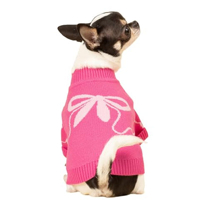 Fitwarm Bowknot Valentines Sweater, Thermal Winter Clothes for Small Dogs Girl, Charming Valentines Outfit, Puppy Chihuahua Jumper, Holiday Pet Apparel, Pink, Extra Small - color: Bowknot, size: X-Small