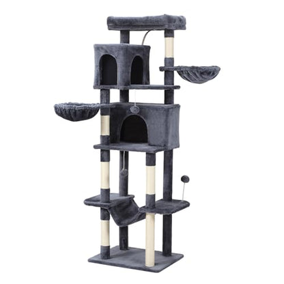 Letkind 70-Inch Cat Tree,Large Cat Tree Tower with Hammock, Scratching Post, Condo and Multi-Level Cat Tower for Large Cats, Cat Activity Center Playhouse, Dark Gray LCT016 - color: Deep Grey