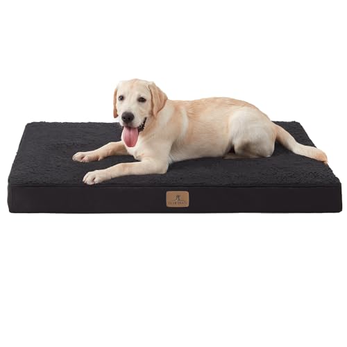 Bedfolks Orthopedic Dog Bed for Extra Large Dogs - Egg Foam Dog Crate Bed with Removable Waterproof Cover, Pet Bed Mat Suitable for Dogs and Pets Up to 90 lbs (41 x 29 x 3.5 inches, Black) - color: Black, size: 41.0"L x 29.0"W x 3.5"Th