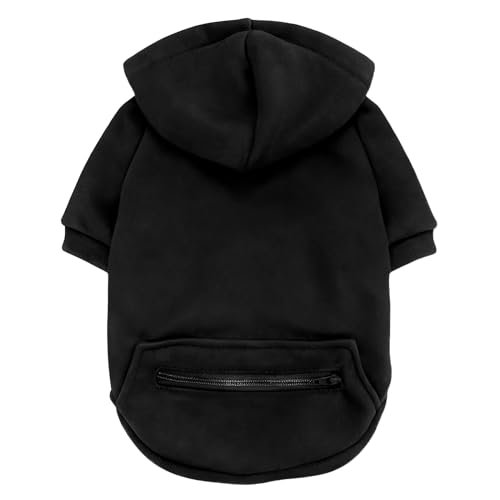 Jecikelon Winter Dog Hoodie Sweatshirts with Pockets Warm Clothes for Small Dogs Chihuahua Coat Puppy Custume Clothing (X-Small, Y02-Black) - color: Y02-Black, size: X-Small