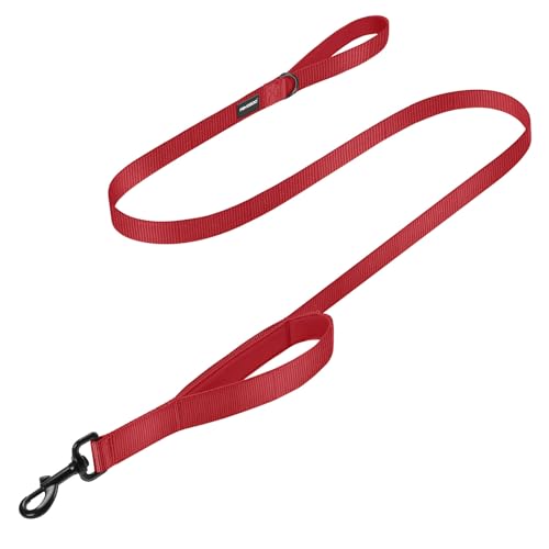 Dog Leash 6FT - Heavy Duty Dog Leash with Traffic Padded Double Handles - Safety Control Traning Leash for Large Medium Dogs - color: Red