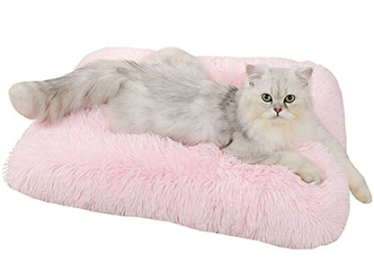 Long Plush Calming Pet Bed Cuddler Pet Bed for Dogs and Cats Fluffy Faux Fur Dog Bed with Anti Slip Bottom Machine Washable Pet Sleep Bed Crate Mat Light Pink M - color: Light Pink, size: M(25"x19"x4")