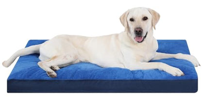 Dog Crate Bed Waterproof Deluxe Plush Dog Beds with Removable Washable Cover Anti-Slip Bottom Pet Sleeping Mattress for Large, Medium, Jumbo, Small Dogs, 35 x 22 inch, Navy - color: Navy, size: 35.0"L x 22.0"W x 3.0"Th