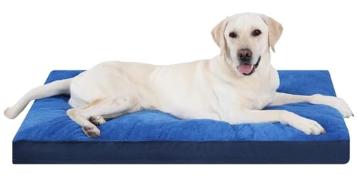 Dog Crate Bed Waterproof Deluxe Plush Dog Beds with Removable Washable Cover Anti-Slip Bottom Pet Sleeping Mattress for Large, Medium, Jumbo, Small Dogs, 41 x 27 inch, Navy - color: Navy, size: 41.0"L x 27.0"W x 3.0"Th