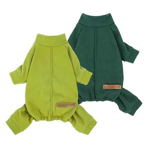 Fitwarm 2 Pack Lightweight Fleece Dog Pajamas, Warm Winter Clothes for Small Dogs Boy Girl, Cozy Pet Onesie with Feet, Yellow Green, Dark Green, Medium - color: Green, size: Medium