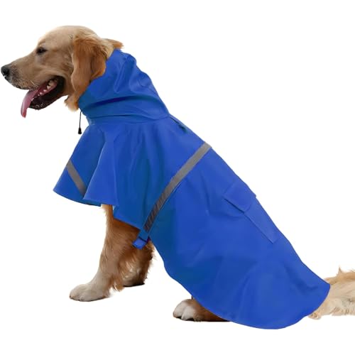 NACOCO Large Dog Raincoat Adjustable Pet Water Proof Clothes Lightweight Rain Jacket Poncho Hoodies with Strip Reflective (M, Blue) - color: Blue, size: Medium (Pack of 1)