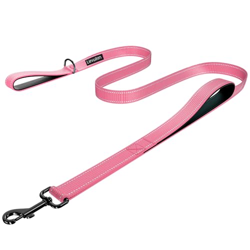 Dog Leash 4ft Long, Double Handle Dog Leash for Safety Control Training, Heavy Duty Dog Leads with Traffic Padded Handles, Reflective Leashes for Small Medium Large Dogs(4ft, Pink) - color: Pink, size: 4ft