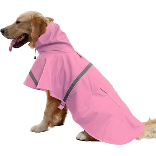 NACOCO Large Dog Raincoat Adjustable Pet Water Proof Clothes Lightweight Rain Jacket Poncho Hoodies with Strip Reflective (M, Pink) - color: Pink, size: Medium (Pack of 1)