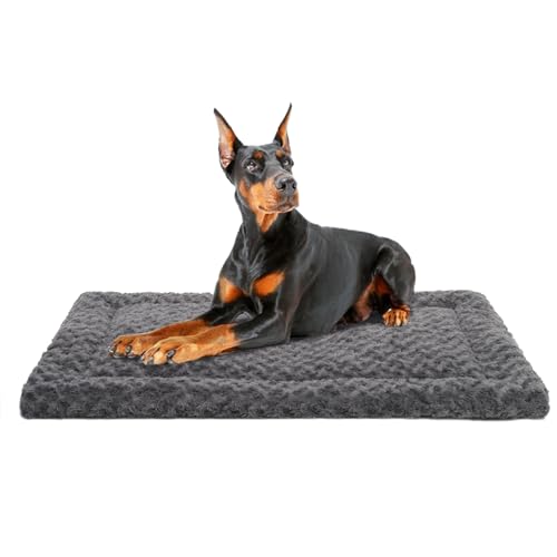 Washable Dog Bed Reversible Dog Beds for Crate Soft Fluffy Kennel Pad Anti-Slip Pet Sleeping Mat for Large Jumbo Medium Small Dogs (Grey, 48.00" x 30.00" x 1.50") - color: Grey, size: 48.00" x 30.00" x 1.50"