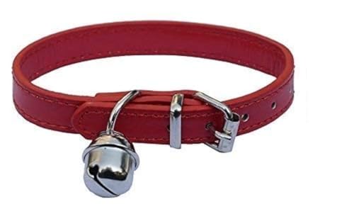 Red Leather Pet Collars for Cats,Baby Puppy Dog,Adjustable 8"-10.5" Kitten Collar with Bell - color: Red