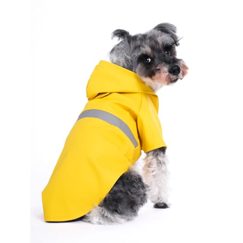 Dog Raincoat, Dog Rain,Water and Snow Proof Jacket with Hood, Leash Hole and Reflective Strap, Lightweight Puppy Clothes, Stylish Streetwear Outfit for Small Medium Dogs (Yellow, L) - color: Yellow, size: Large