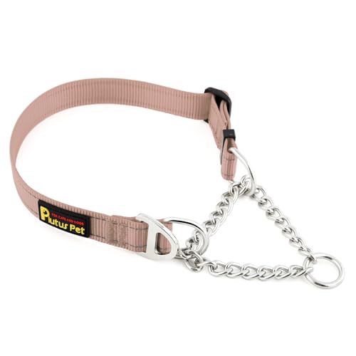 Plutus Pet Martingale Dog Collar with Stainless Steel Chain and Reflective Nylon, Adjustable No Pull Training Collar, for Small Medium, and Large Dogs, Beige, S - color: Beige, size: Small