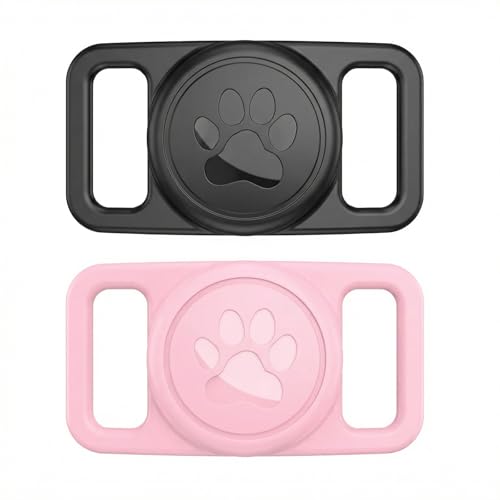 Linsaner [2 Pack] Waterproof Dog Collar Holder for AirTag 1st & 2nd Gen, No Dangle Silicone Case for Apple for Air Tag, Full Cover GPS Tracker Protective Accessories for Pet Puppy Cat, Black/Pink - color: B1-Black/Pink