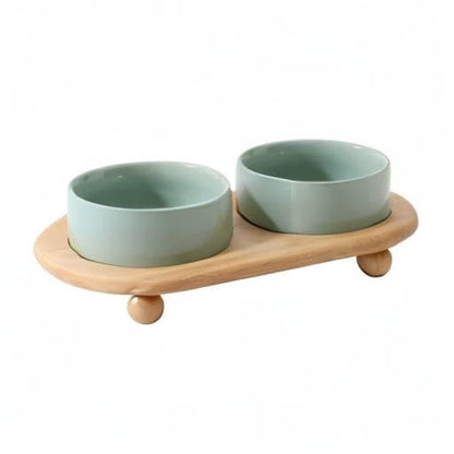 Havniva Raised Cat Bowls Water Bowl 5.1” Elevated Ceramic Cat Food and Water Bowl Whisker Friendly Pet Food Bowls for Indoor Cats, Wide Cat Water Dish Prevent Whisker Fatigue Non Slip Cat Feeder - color: 2 x Bowl + Stand - Light Green