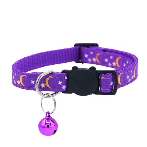 Set of 2: KioKatt Celestial Nylon Cat Collars with Matching Bells – Adjustable Breakaway Safety Collars for Adult Cats, 7–11" (Purple + Pink) - color: Purple + Pink