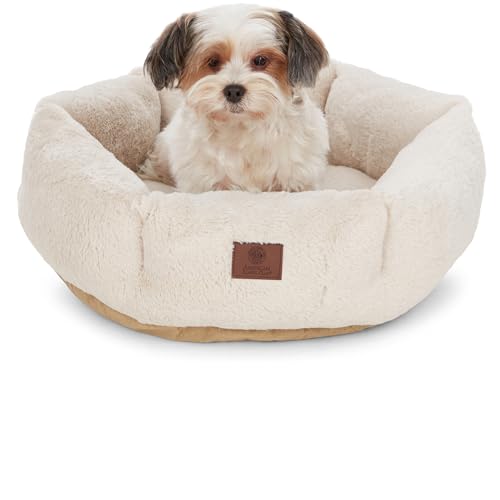 American Kennel Club Round Plush Dog Bed - 20" Cozy Donut Design for Small Pets, Ultra-Soft Washable Pet Bed with Non-Slip Bottom, Durable High-Loft Filling, Tan - color: Tan