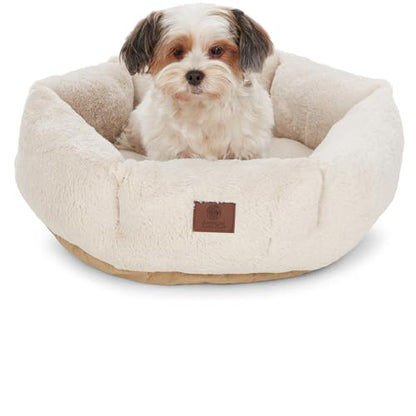 American Kennel Club Round Plush Dog Bed - 20" Cozy Donut Design for Small Pets, Ultra-Soft Washable Pet Bed with Non-Slip Bottom, Durable High-Loft Filling, Tan - color: Tan