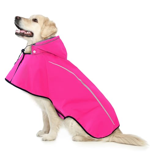 Mile High Life Dog Raincoat, Adjustable Waterproof Pet Rain Jacket, Reflective Hooded Poncho for Small Medium Large Dogs, Lightweight Breathable Pet Rain Coat (Hot Pink,M Chest 22"-28") - color: Hot Pink, size: Medium