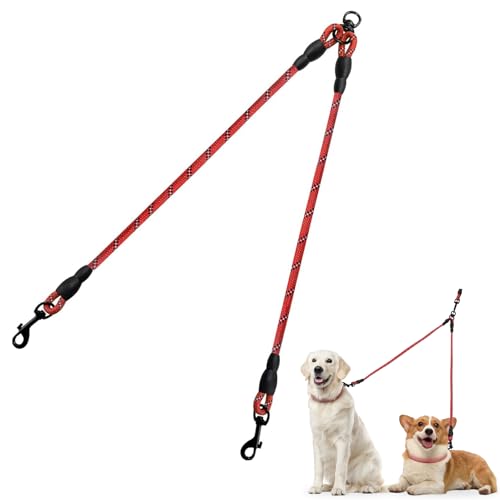 Taglory Double Dog Leash Coupler for Two Dogs, 1/3" Lightweight Dual Leash Extension for Small and Medium Dogs, No Tangle 360° Swivel, Reflective Rope, 30 Inch, Red - color: Red