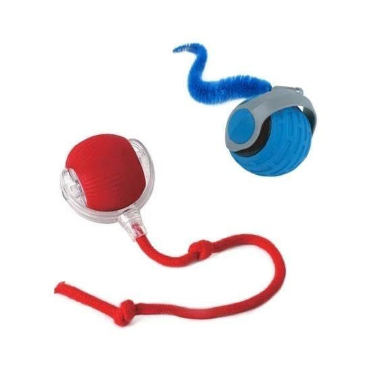 Interactive Cat Ball Toy – Smart Rolling Pet Ball with Obstacle Avoidance, USB Rechargeable, Cord Tail Design – Fun Enrichment Toy for Indoor Cats & Small Dogs (Blue + Red) - color: blue + Red