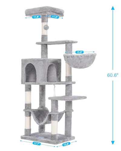 Hey-brother Cat Tree with Large Hammock, Multi-Level Cat Tower for Indoor Cats, Cat Condo with Sisal-Covered Scratching Posts and Top Perch, Light Gray MPJ050W - color: Light Gray