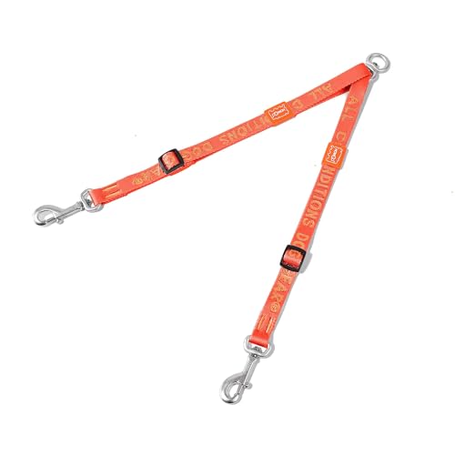 Double Dog Leash, No Tangle 360° Swivel, Adjustable Two Padded Handles, Double Clip Dog Leash Coupler Splitter Breeds (Orange, 2/3'' x 0.9 FT, Ultralight) - color: Orange, size: Pro S/M