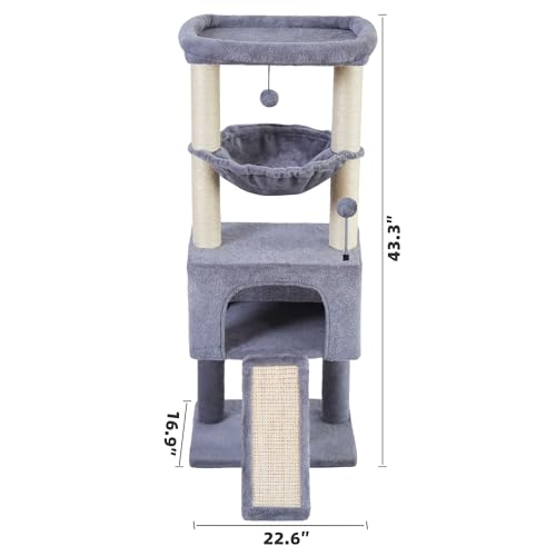 ROYPET Fashion Design 43.3" Cat Trees with Cat Houses,Grey - color: Grey 1, size: 43.3"