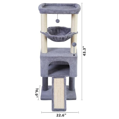ROYPET Fashion Design 43.3" Cat Trees with Cat Houses,Grey - color: Grey 1, size: 43.3"