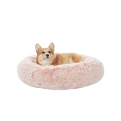 Bedfolks Calming Donut Dog Bed, 30 Inches Round Fluffy Dog Beds for Medium Dogs, Anti-Anxiety Plush Dog Bed, Machine Washable Pet Bed (Pink, Medium) - color: Pink, size: 30.0"L x 30.0"W x 8.0"Th
