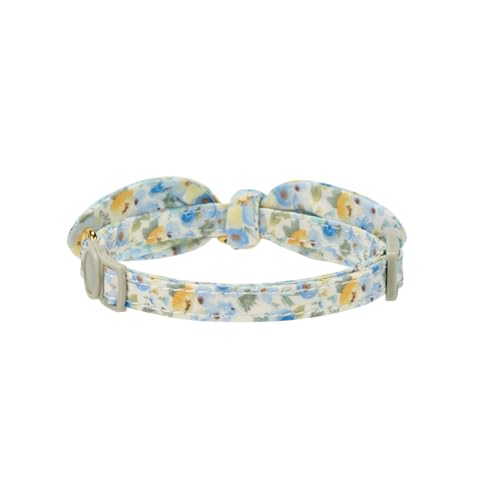 2 Pack Cotton Cat Collar, Removable Bowtie, Floral Pattern, Safety Breakaway Clasp, Adjustable for Cats.(Adult Cat, Blue Daisy and Floral) - color: Blue+Blue