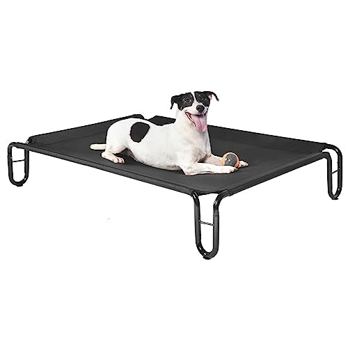 pettycare Outdoor Elevated Dog Bed Cot, Raised Dog Cots Beds, No Screws, Stable Frame & Durable Supportive Teslin Recyclable Mesh, Breathable, Indoor and Outside Pet Beds, Fits up to 40 lbs - color: Black, size: M: 35x25.6x8 inches