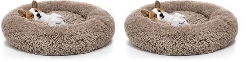 MIXJOY Orthopedic Dog Bed Comfortable Donut Cuddler Round Pet Beds Ultra Soft Washable Dog and Cat Cushion (20''/23''/30'') (23'', Brown) (Pack of 2) - color: Brown, size: S(23’’x 23’’) (Pack of 2)