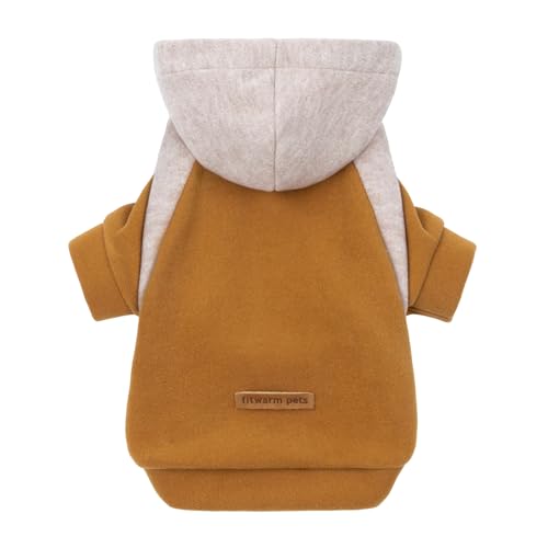 Fitwarm Color Block Dog Hoodie Sweater, Winter Clothes for Small Dogs Boy Girl, Lightweight Pet Hooded Sweatshirt, Brown, Beige, XXL - color: Brown, size: XX-Large