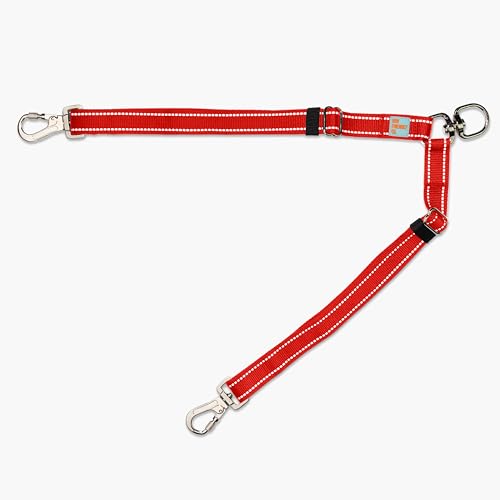 Dog Friendly Co. Leash Splitter | Walk Two Dogs | Complete Control - 360° Swivel, Tangle Free, Adjustable Length, Reflective Webbing, Heavy Duty Clips (Red) - color: Red