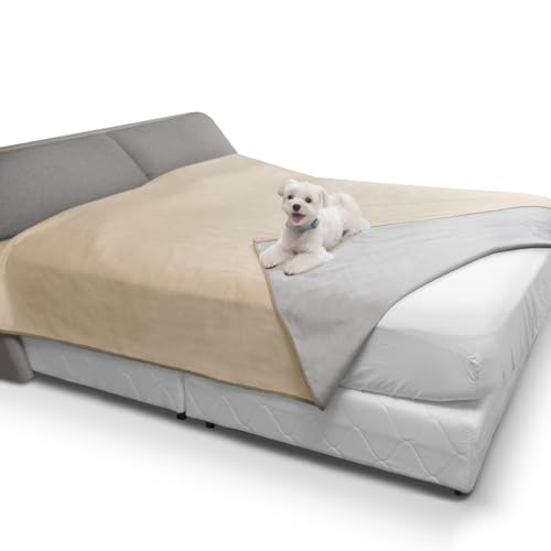 Paw Inspired Washable, Leakproof Couch Cover for Dogs, Pets, Adults | Pet Hair-Resistant, Reversible Protector Blanket for Sofa, Furniture or Bed (California King, King, Queen, Full, Twin Size) - color: Beige/Gray