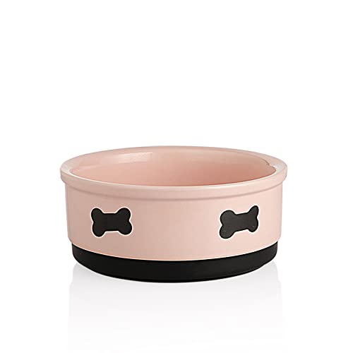 Sweejar Ceramic Dog Bowls with Bone Pattern, Dog Food Dish for Medium Dogs, Porcelain Pet Bowl for Water 35 Fl Oz (Pink) - color: Pink, style: Bone Pattern,6.8"x 2.9"(35 Fl Oz)