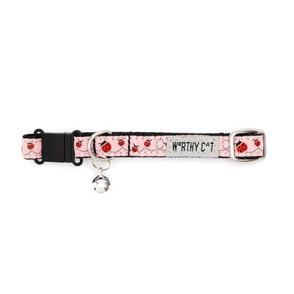 THE WORTHY DOG Ladybugi Cat Collar with Bell, Adjustable Nylon Safety Collar, Pink, One Size - color: Pink-Ladybug