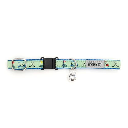 THE WORTHY DOG Golf Cat Collar with Bell, Adjustable Nylon Safety Collar, Green, One Size - color: Green-Golf