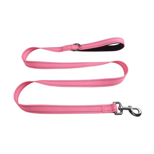 Dog Collar Leash Set, Durable Polyester with Safety Reflective Strips, 5 ft Matching Leash, Neoprene Padded Handle, Adjustable 4 Sizes for Small Medium Large Dogs.(S, Pink) - color: Solid Pink, size: Small