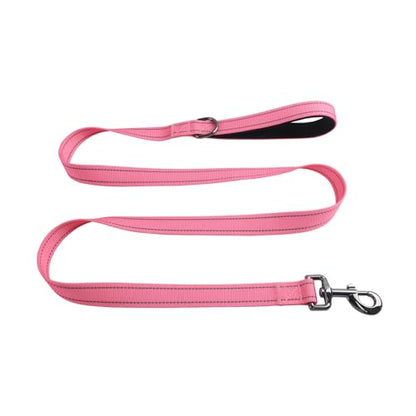 Dog Collar Leash Set, Durable Polyester with Safety Reflective Strips, 5 ft Matching Leash, Neoprene Padded Handle, Adjustable 4 Sizes for Small Medium Large Dogs.(S, Pink) - color: Solid Pink, size: Small