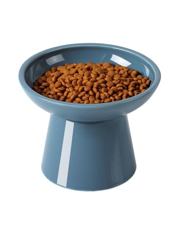LoeJan Elevated Cat Food and Water Bowls Set, Extra Wide and Raised Ceramic Feeder, Anti-Vomit Whisker-Free Pressure Feeding Bowl for Kittens Adult Small Dogs (Deep Blue, Food Bowl) - color: Deep Blue, size: Single (Food Bowl)
