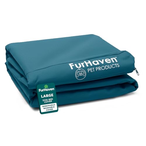 Furhaven Replacement Dog Bed Cover Water-Resistant Indoor/Outdoor Logo Print Oxford Polycanvas Mattress, Washable - Deep Lagoon, Large - color: Deep Lagoon, size: Large (Pack of 1)