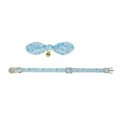 2 Pack Cotton Cat Collar, Removable Bowtie, Floral Pattern, Safety Breakaway Clasp, Adjustable for Cats.(Adult Cat, Blue Daisy and Floral) - color: Blue+Blue