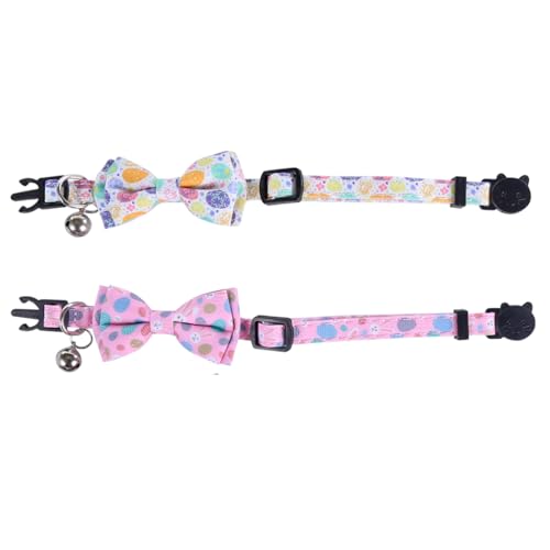Easter Cat Collar Breakaway with Bow Tie and Bell for Kitty Adjustable Safety Easter Egg Bunny - color: Easter-bow-2