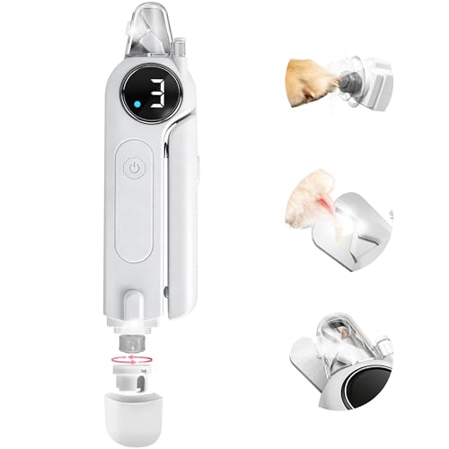 2-in-1 Dog Nail Clippers & Grinder with Light, Quiet Electric Pet Nail Trimmer for Large Medium Small Dogs & Cats, 3 Speeds, Rechargeable, Splash Guard & Safety Lock, Painless Grooming Tool (White)