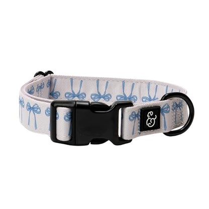Lucy & Co. Dog Collar - Durable Lightweight Designer Collar for Pets - Adjustable Metal Safety Buckel - Small - White with Blue Bows - color: Bowwow Wow!, size: Small
