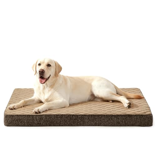 JOEJOY XL Dog Bed for Large Dogs up to 80 lbs, Fits 41" & 42" Crates, Orthopedic Egg Crate Foam Pet Bed with Washable Cover & Waterproof Liner, Non-Slip Bottom (41"x27", Brown) - color: Brown, size: XL(41"x27")