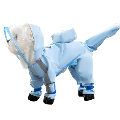 Junchl Small Dog Raincoat Rainboots with D-Ring, Full Coverage Dog Rain Jacket Slicker Poncho, Waterproof Dog Rain Jacket with Reflective Strip, Rainboot, Tail Cover Blue Backpack XS - color: Blue Backpack, size: XS:Back 8"(1-2lb)