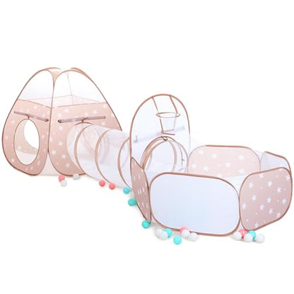 SISTICKER 3 in 1 Kids Play Tent: with Baby Ball Pit and Play Tunnel - Toddler Climbing Toys for Boys Girls Babies - Indoor Outdoor Pop Up Tunnel Toys Gift for Year Old (Balls NOT Included) - style: Coffee/White